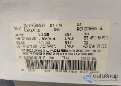 2006 Dodge Ram 2500 Slt from USA, damaged, VIN 3D7KR29C46G146144